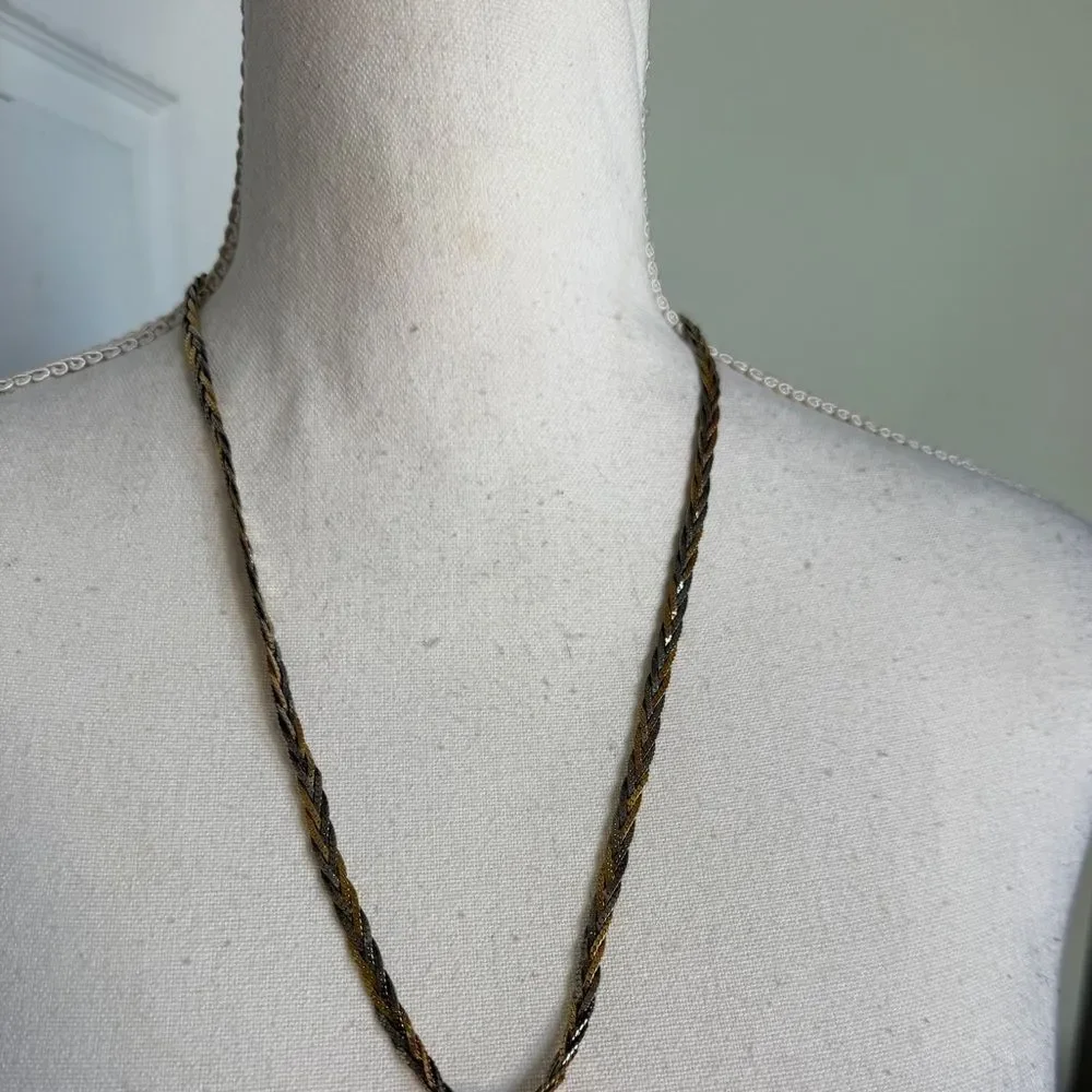 Vintage Tri-Colored Braided Herring Bone Chain Necklace